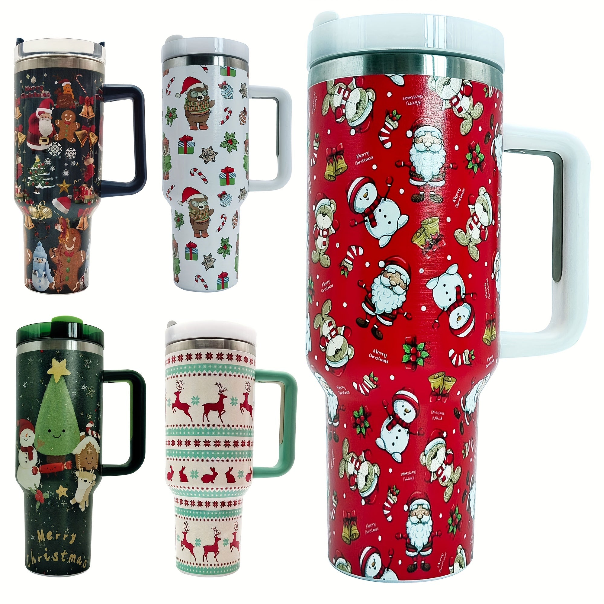 Christmas Printed Vacuum Flask 40oz Insulated Water Bottle Leakproof Tumbler