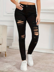 High Waist Distressed Skinny Jeans Slim Fit Denim Pants