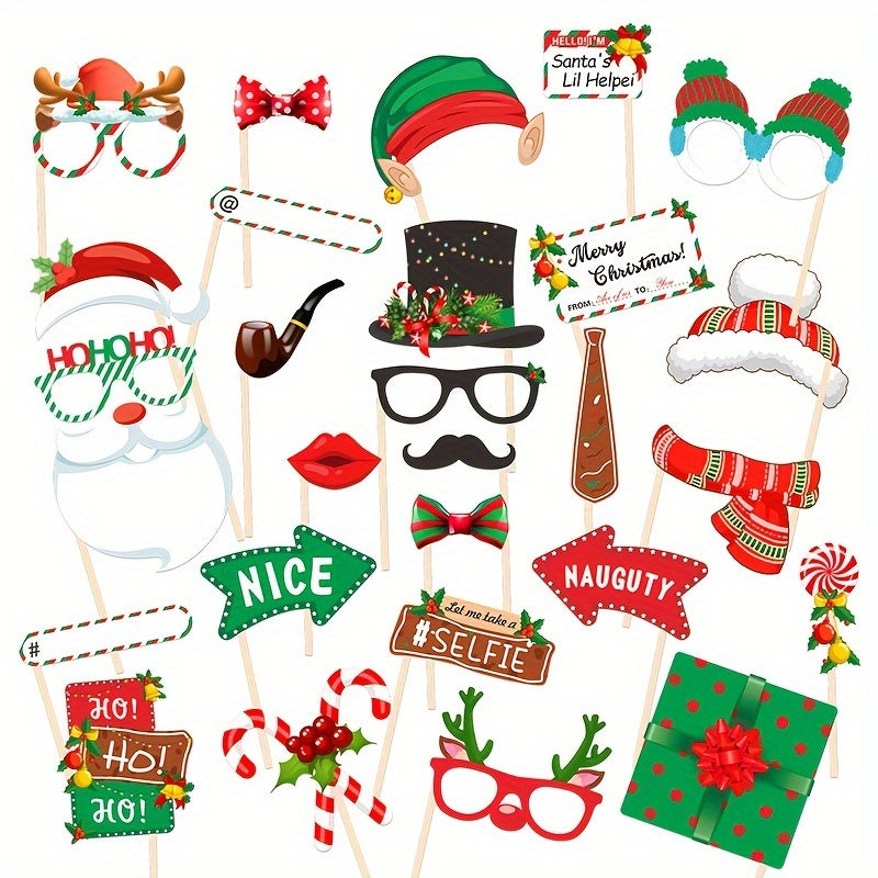 28pcs Christmas Photo Props Family Gathering Party Decoration
