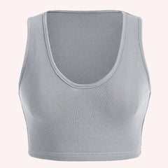 Ribbed Scoop Neck Stretch Crop Tank Top