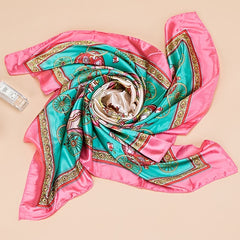 Vintage Satin Scarf Carriage Print Shawl Sunscreen Head Wrap
