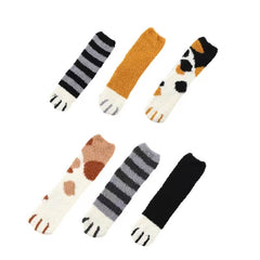 6 Pairs Girls Kids Fleece Warm Socks Car Paw Pattern Crew Socks for Winter