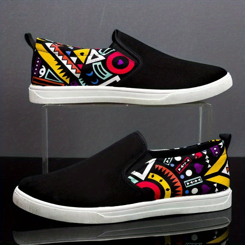 Men's Graphic Canvas Loafer Shoes Lightweight Slip On Sneakers