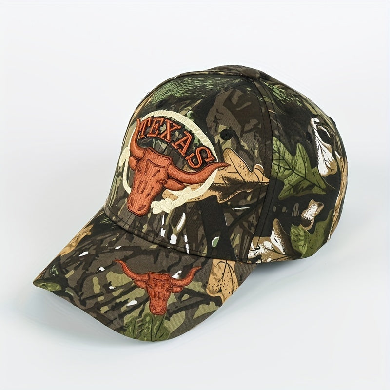 Unisex Sunshade Adjustable Baseball Cap with Bull Embroidery