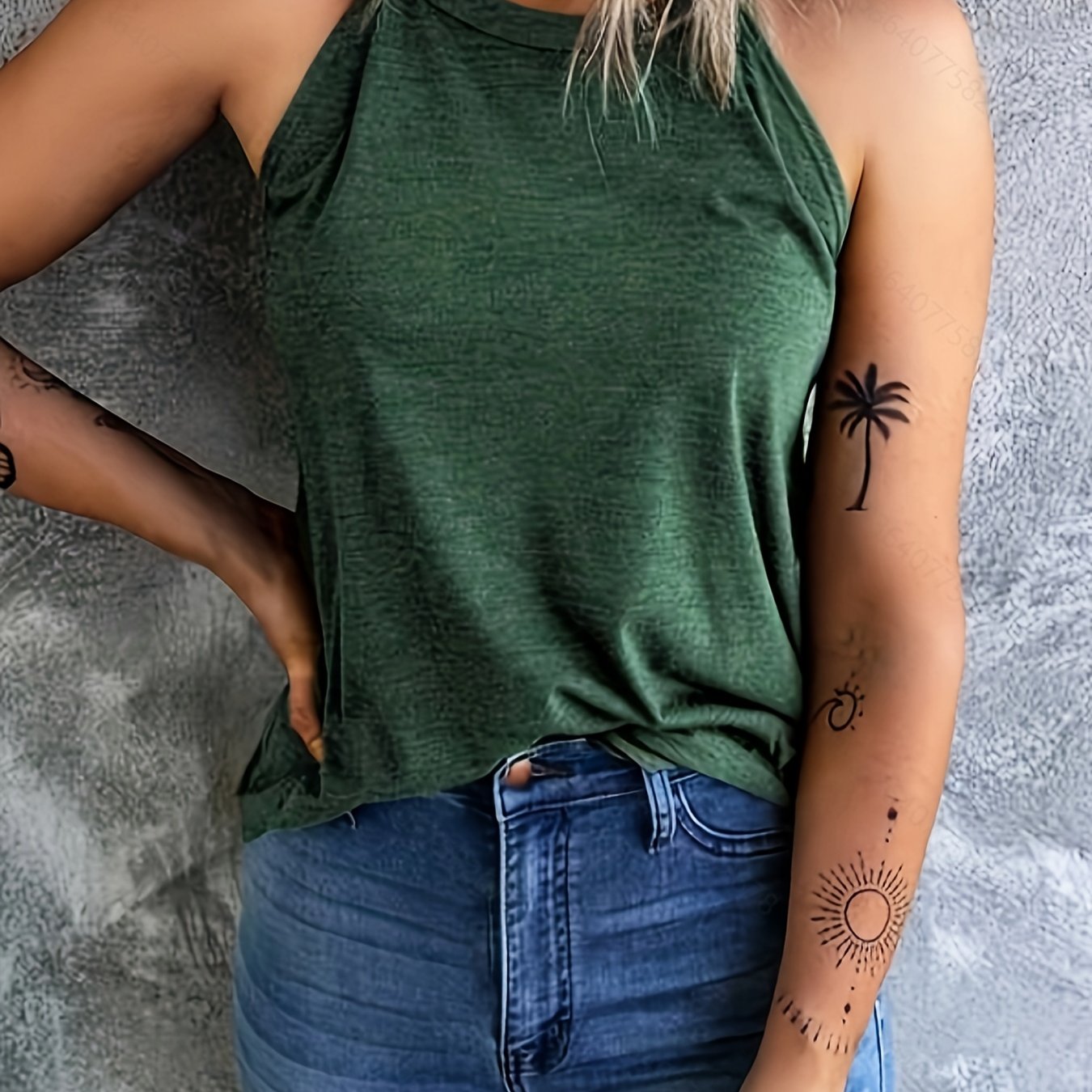 Solid Sleeveless Crew Neck Top for Women