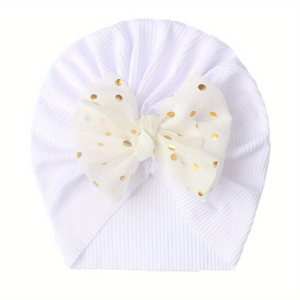 Polka Dot Print Turban Headwarp Bow Knotted Hat for Newborn Infant