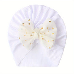 Polka Dot Print Turban Headwarp Bow Knotted Hat for Newborn Infant