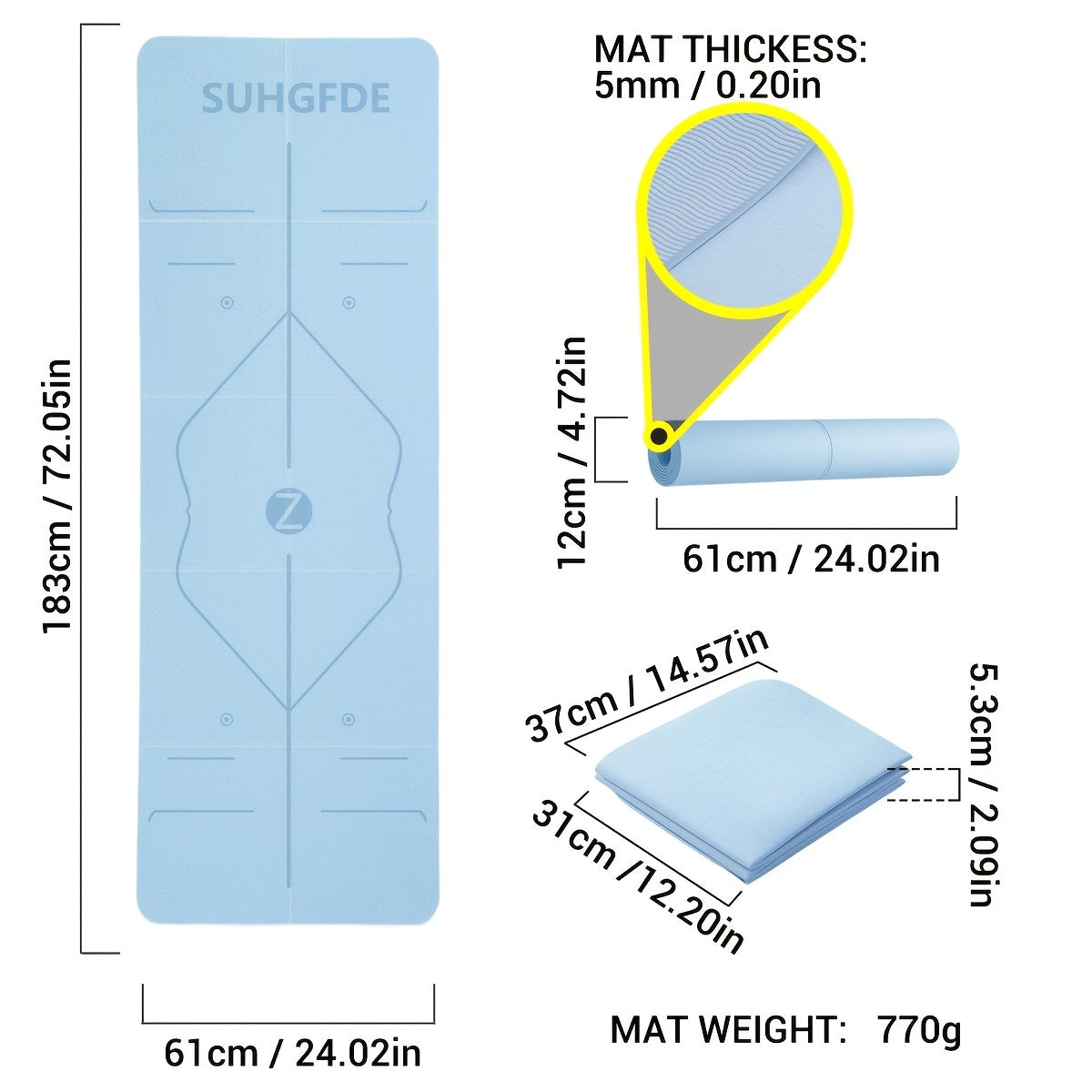 Foldable TPE Yoga Mat with Body Line, Non-slip Fitness Mat