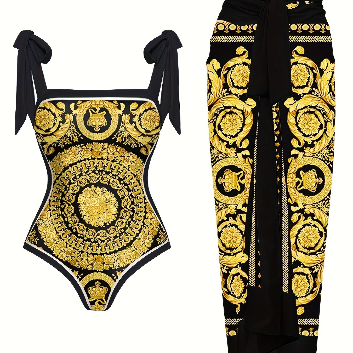 Reversible Bikini Set Women's Plus Floral Print Tie Shoulder Swimsuit