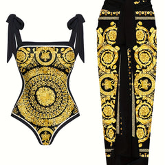 Reversible Bikini Set Women's Plus Floral Print Tie Shoulder Swimsuit