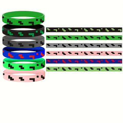 12pcs Pixel Theme Silicone Wristbands Printed Gaming Themed Silicone Bracelets