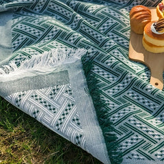 Retro Style Picnic Mat w/ Tassels, Foldable & Portable Lawn Mat