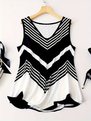 Geometric Print Tank Top V Neck Sleeveless Summer Top