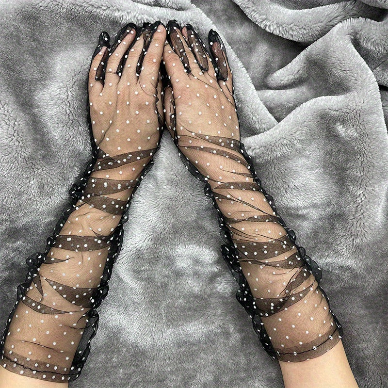Polka Dot Loose Gloves Long Transparent Thin Breathable