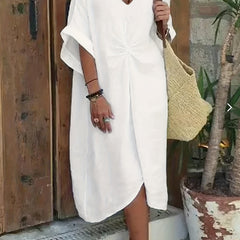 Casual Dress Women's Plus Solid Batwing Sleeve V Neck Ruched Front