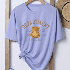 Bear & Letter Print Casual T shirts Crew Neck Short Sleeve Graphic Tee