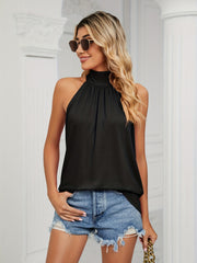 Solid Halter Neck Tank Top with Lace Up Back