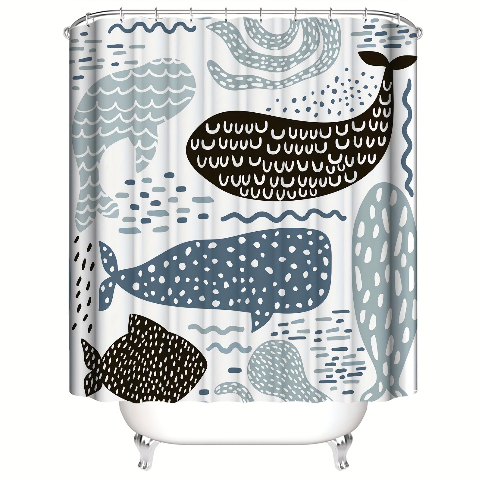 Whale Shower Curtain Set Fun Ocean Cartoon Bathroom Curtain Polyester Curtain