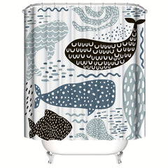Whale Shower Curtain Set Fun Ocean Cartoon Bathroom Curtain Polyester Curtain
