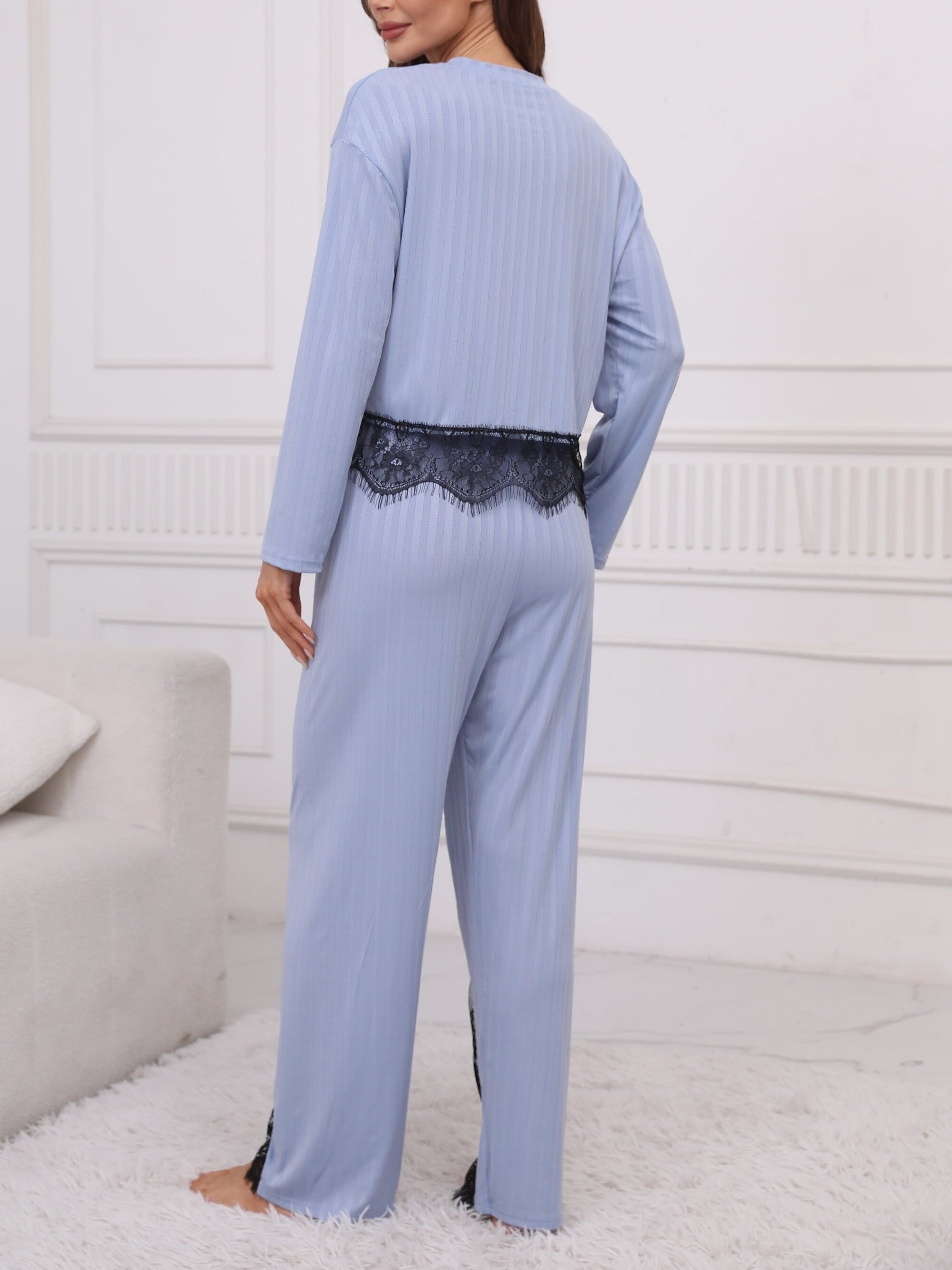 Contrast Lace Lounge Set Top & Pants Women's Loungewear