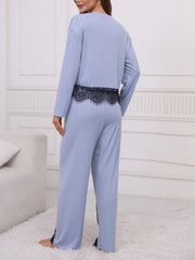 Contrast Lace Lounge Set Top & Pants Women's Loungewear