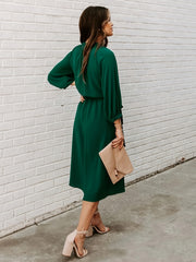 Women's Plus Solid Lantern Sleeve Midi Dress With Belt