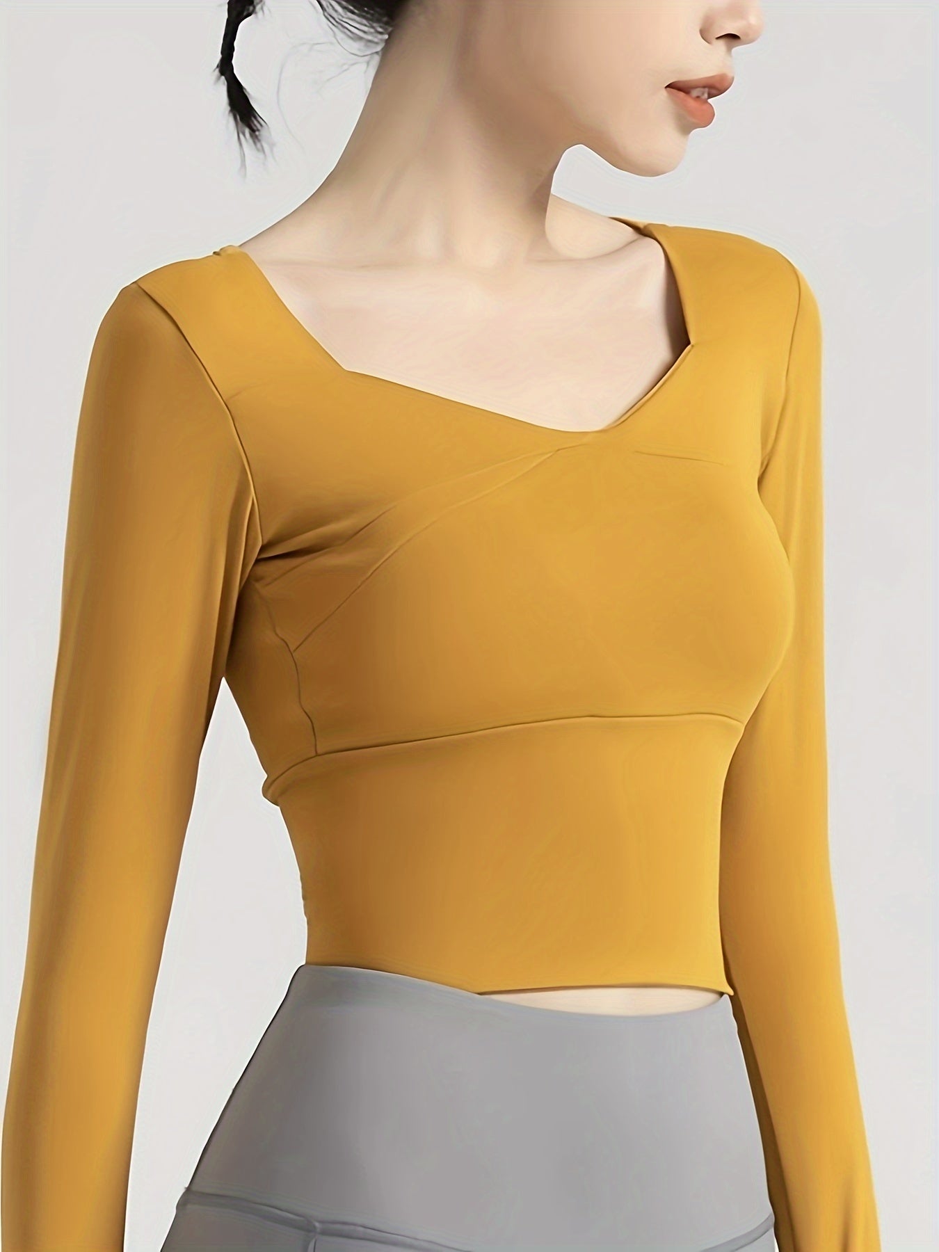 Solid Yoga Quick Drying Crop Top Long Sleeve Running Sports T shirt