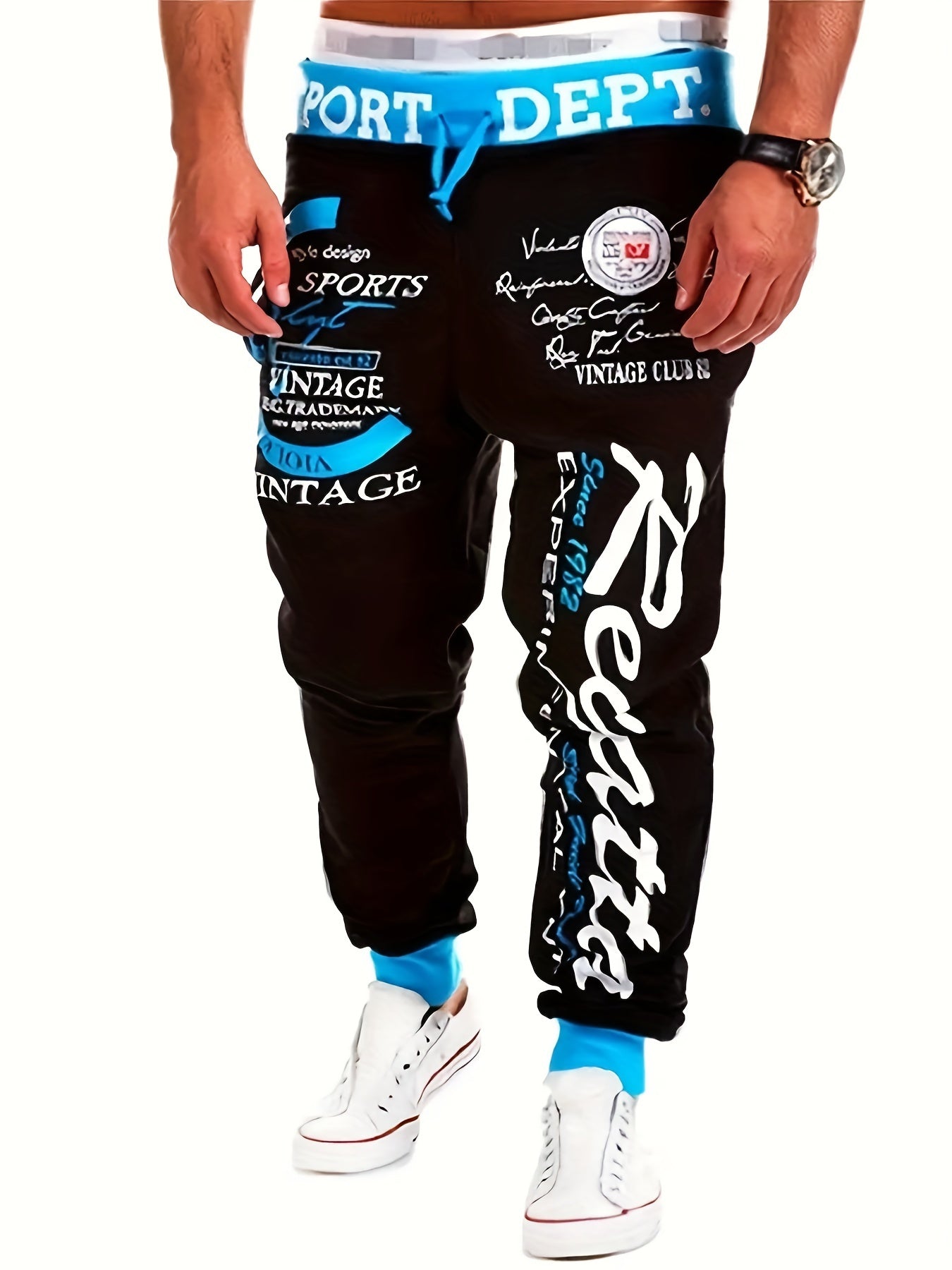 Men's Letter Print Drawstring Sweatpants for Hip Hop Streetwear
