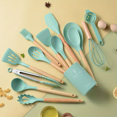 13pcs Silicone Utensil Set with Storage Bucket Non Stick Cooking Utensils