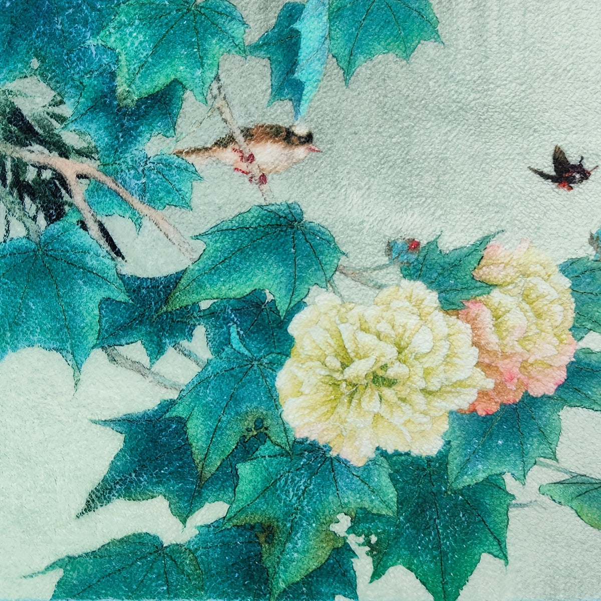 Chinese Flower Bird Print Living Room Rug Coffee Table Carpet