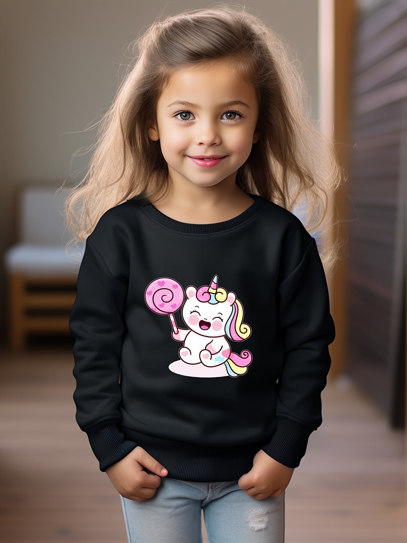Lollipop Unicorn Graphic Crew Neck Sweatshirt for Kids