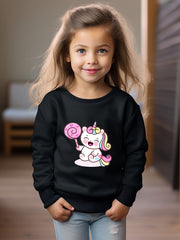 Lollipop Unicorn Graphic Crew Neck Sweatshirt for Kids