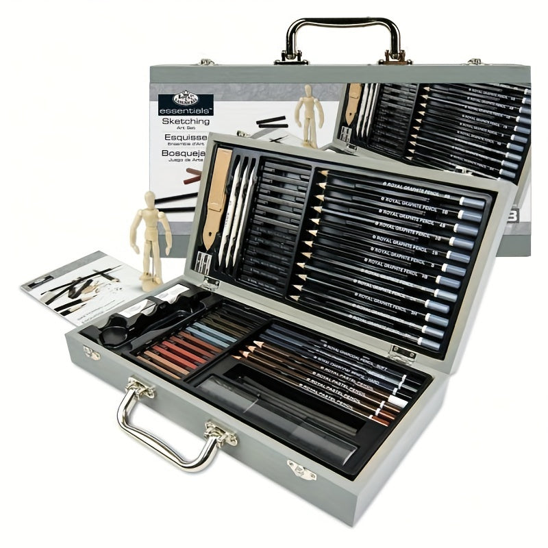 60pcs Wooden Box Sketching Pencil Set Art Drawing Sketching Charcoal Drawing Set
