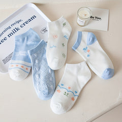 5 Pairs Floral Print Socks Comfy & Crew Ankle Socks Women's Stockings