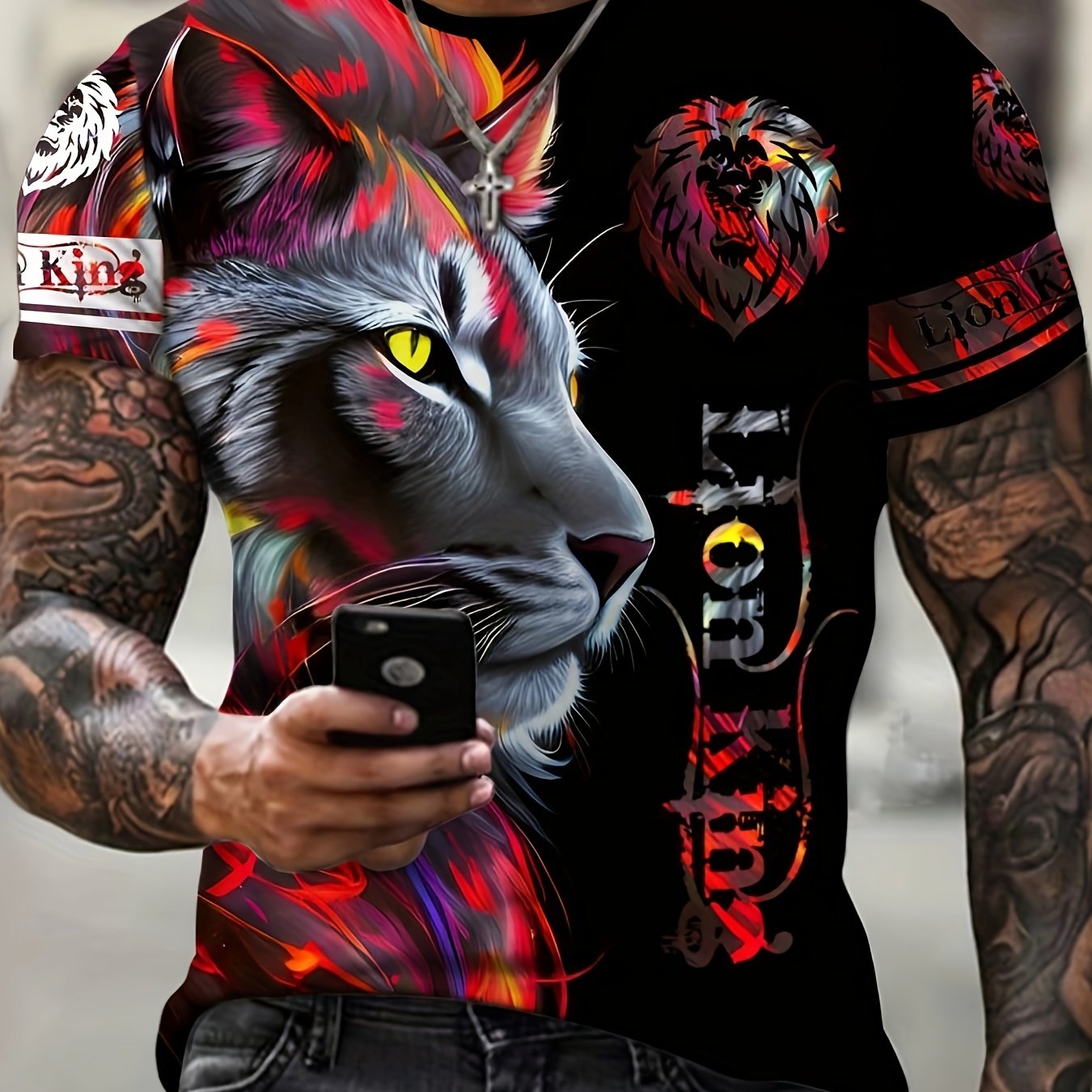 Lion 3D Print Men's Graphic T-Shirt Comfy Tees Short Sleeve Tops