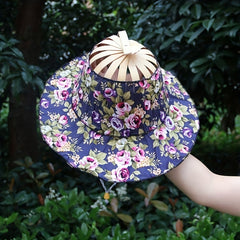 Portable Bamboo Hat for Women with Built in Fan