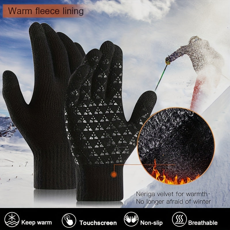 2 Pairs Winter Touch Screen Knit Gloves Anti Slip Thermal Gloves