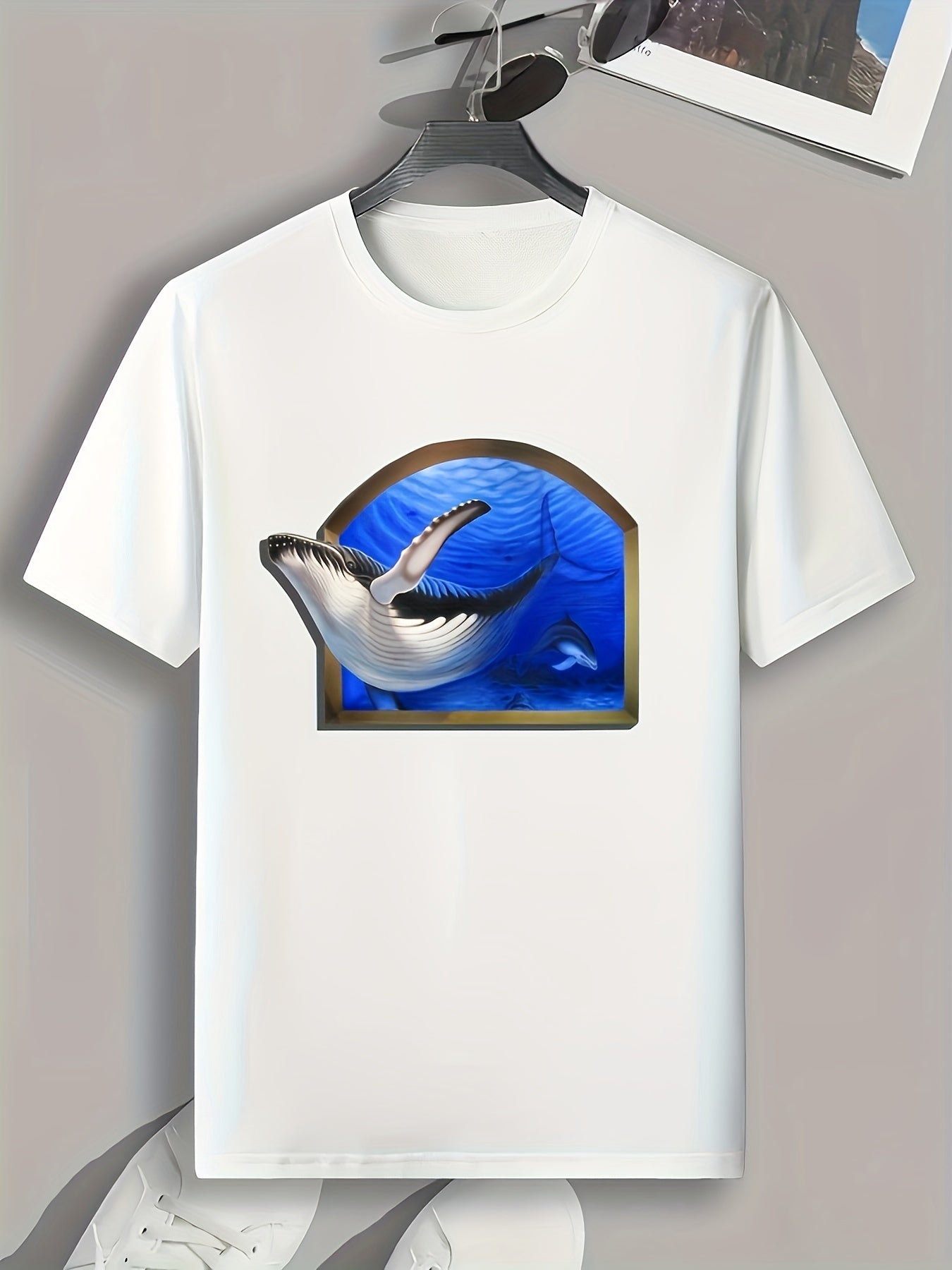 Whale Print Men's Graphic T-shirt for Summer