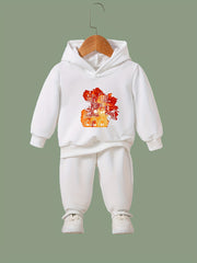 2pcs Big House Print Girls Hoodies Jogger Pants Set For Sports