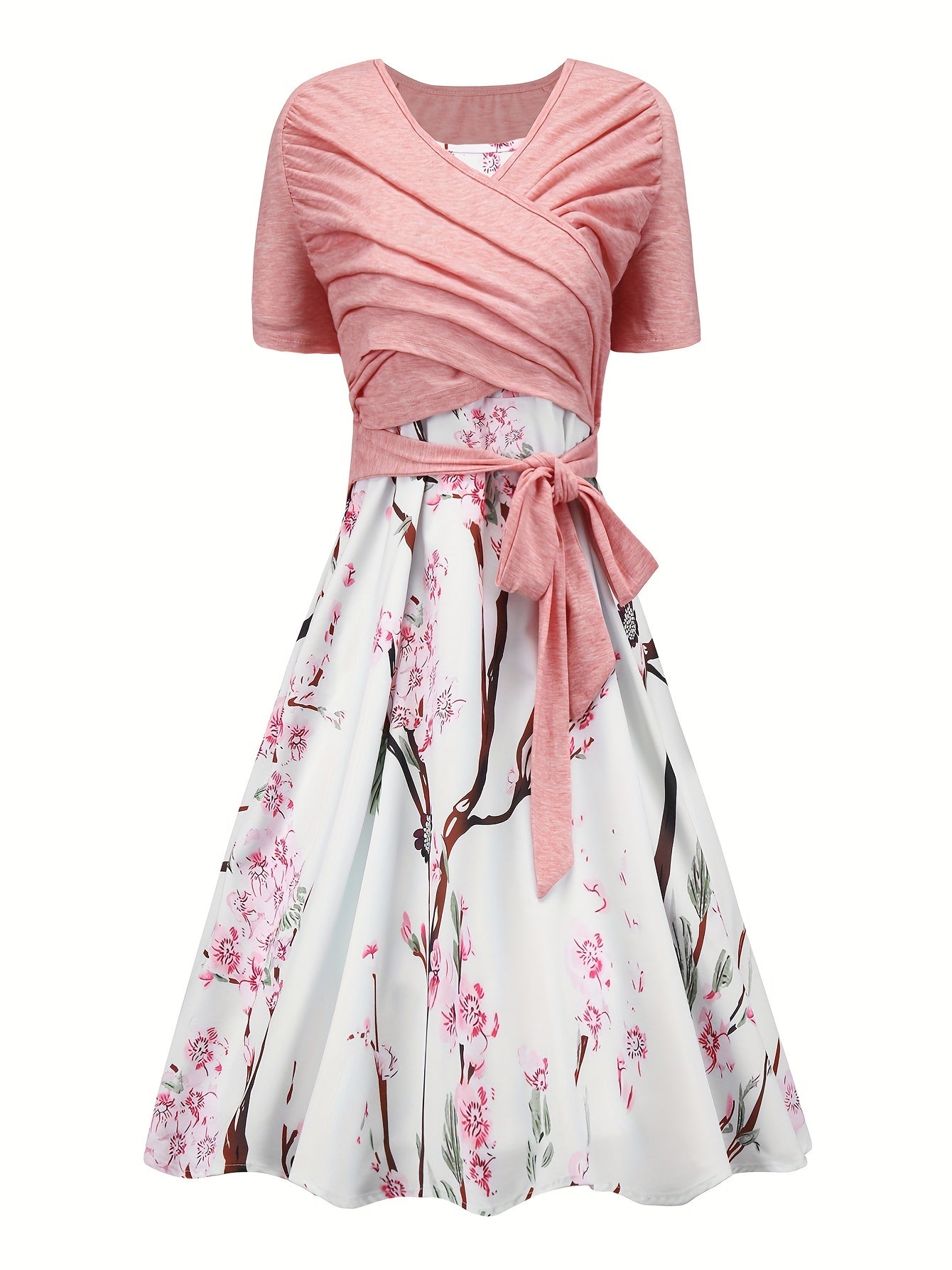 Plus Solid Long Sleeve Top & Floral Print Cami Dress Outfit Set
