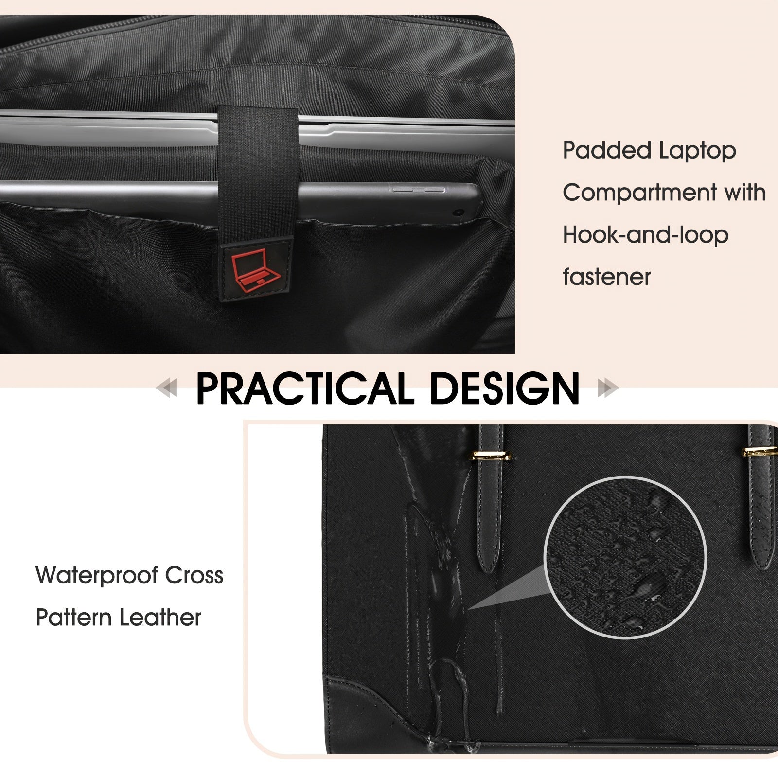 Large Capacity Waterproof PU Leather Laptop Bag for Women