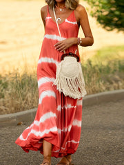 Colorblock Tie Dye V Neck Maxi Cami Dress