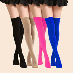 4 Pairs Solid Thigh High Stockings Cosplay Over The Knee Socks Women's Hosiery