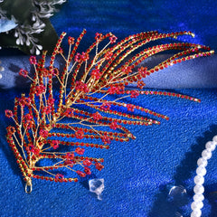 Vintage Bridal Headpiece Red Feather Hair Accessory for Weddings