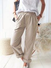 Straight Leg Elastic Waist Casual Pants for Women