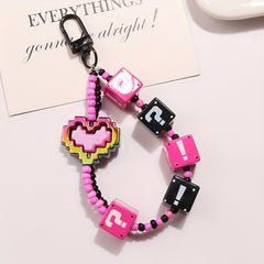 Heart Keychain Bead Lanyard Phone Case Cord
