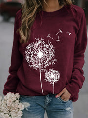 Dandelion Print Crew Neck Sweatshirt for Women