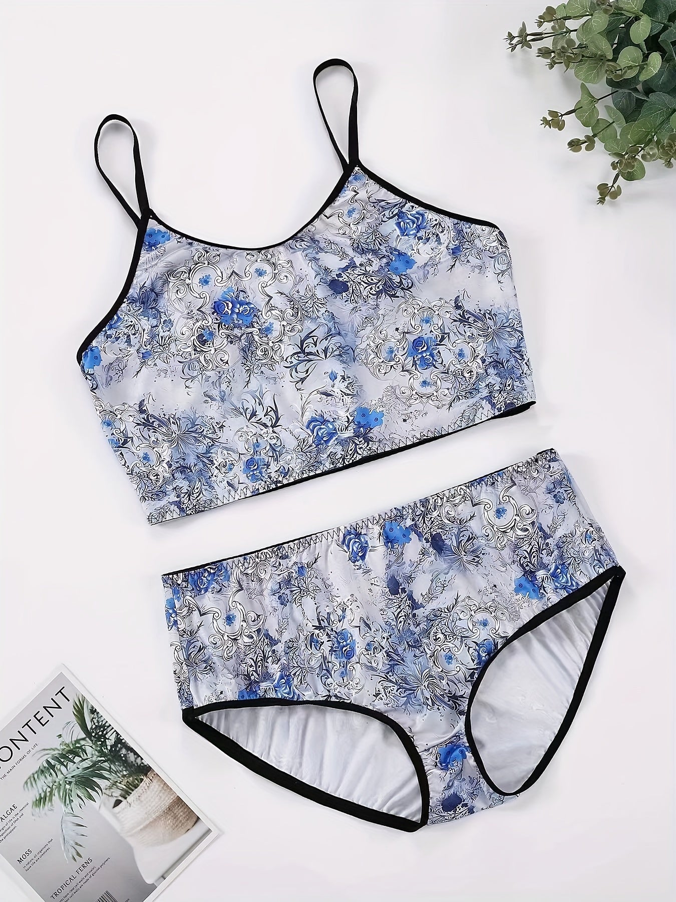 Plus Size Chinoiserie Print Underwear Set