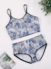 Plus Size Chinoiserie Print Underwear Set