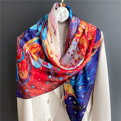 Red & Phoenix Floral Scarf Oil Painting Shawl Vintage Turban